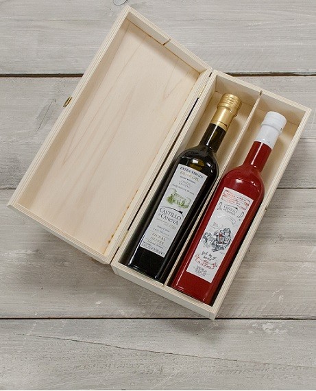Geschenkpakket "Culinario Un" Olijfolie Picual BIO kist grenen 2 fles 500ml. Castillo de Canena