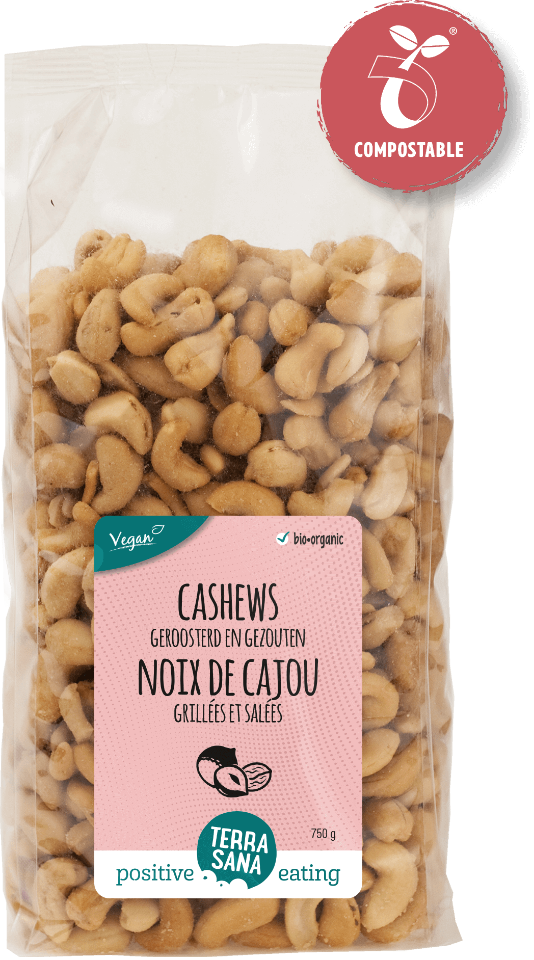 cashewnoten gerososterd & gezouten 750gr. Terrasana online Natuurgroothandel