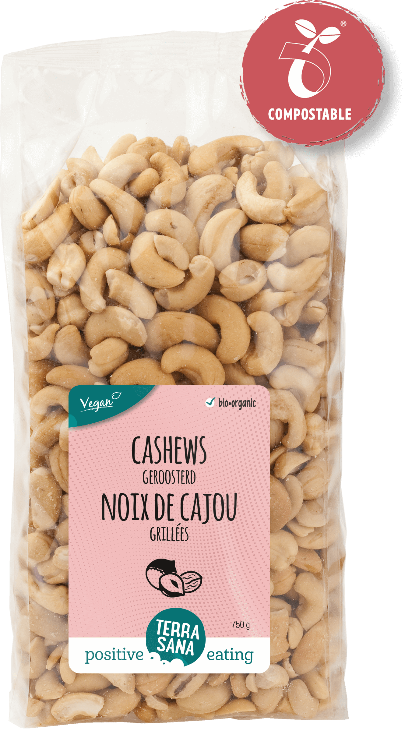 Cashewnoten geroosterd 750gr. Terrasana(ongezouten)